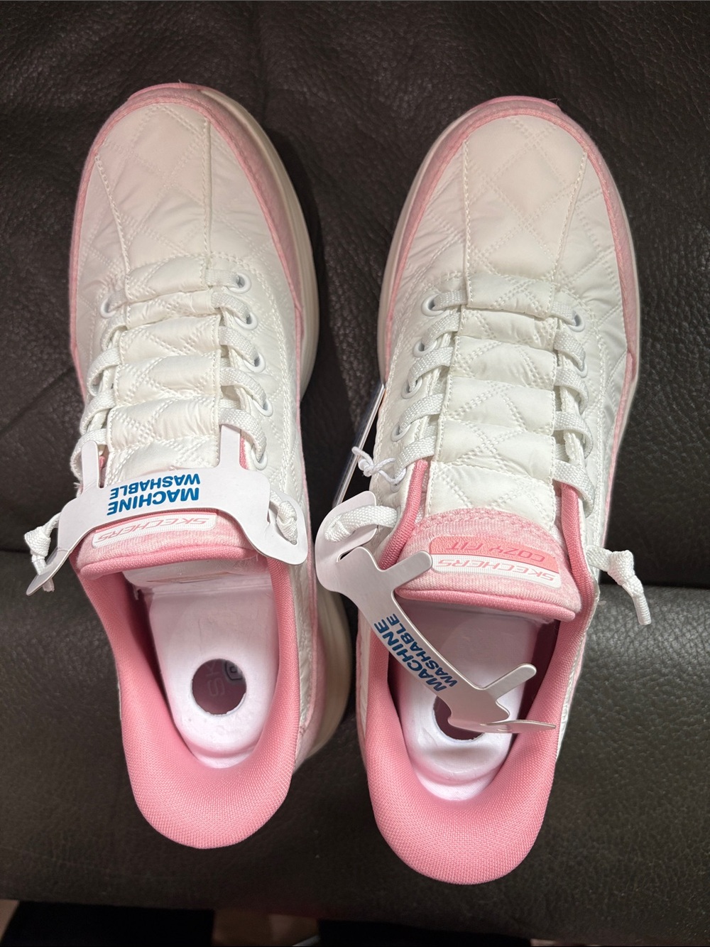 Sketchers hands free slip ins pink and white sneakers - Picture 3 of 6